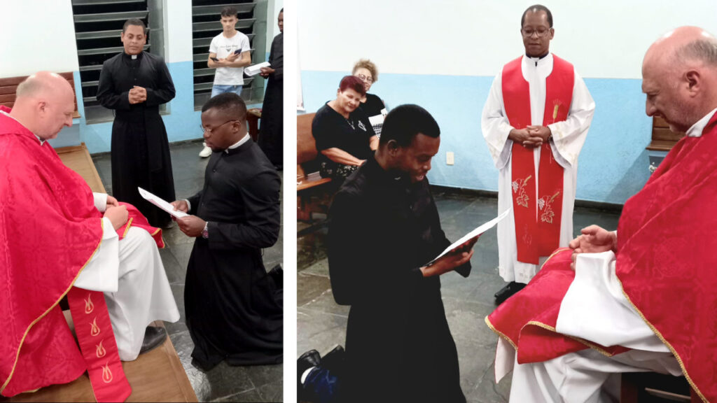 Renovação dos votos religiosos dos jovens Cedric, Felicien e Marcel, capela do Instituto Teológico Cavanis em Belo Horizonte-MG.